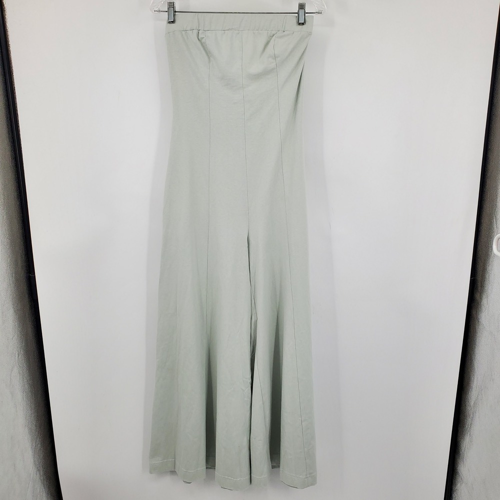 Free People Beach Strapless Wide Leg Jumpsuit Sage Green Cutout Back Small Boho